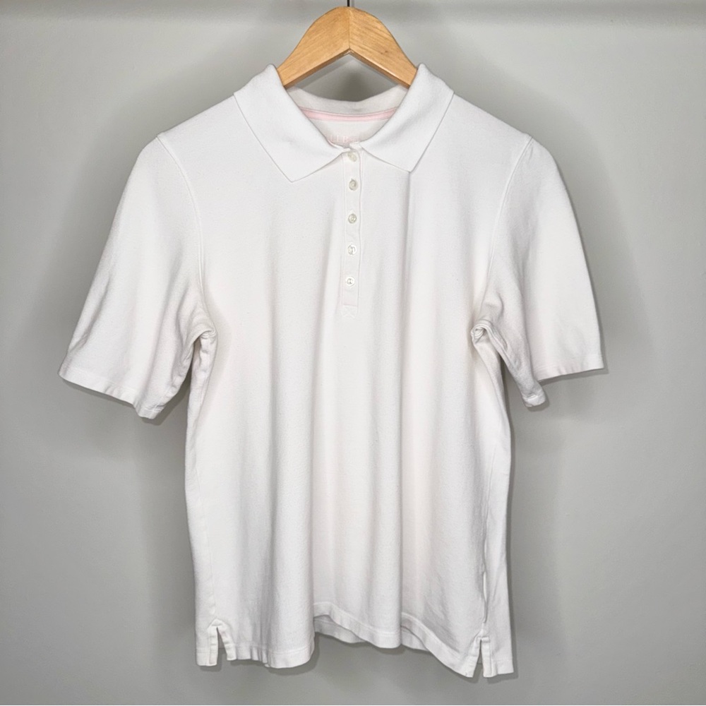 LL BEAN POLO TOP SHIRT SHORT SLEEVE BUTTON UP COLLAED WOMENS MEDIUM REGULAR